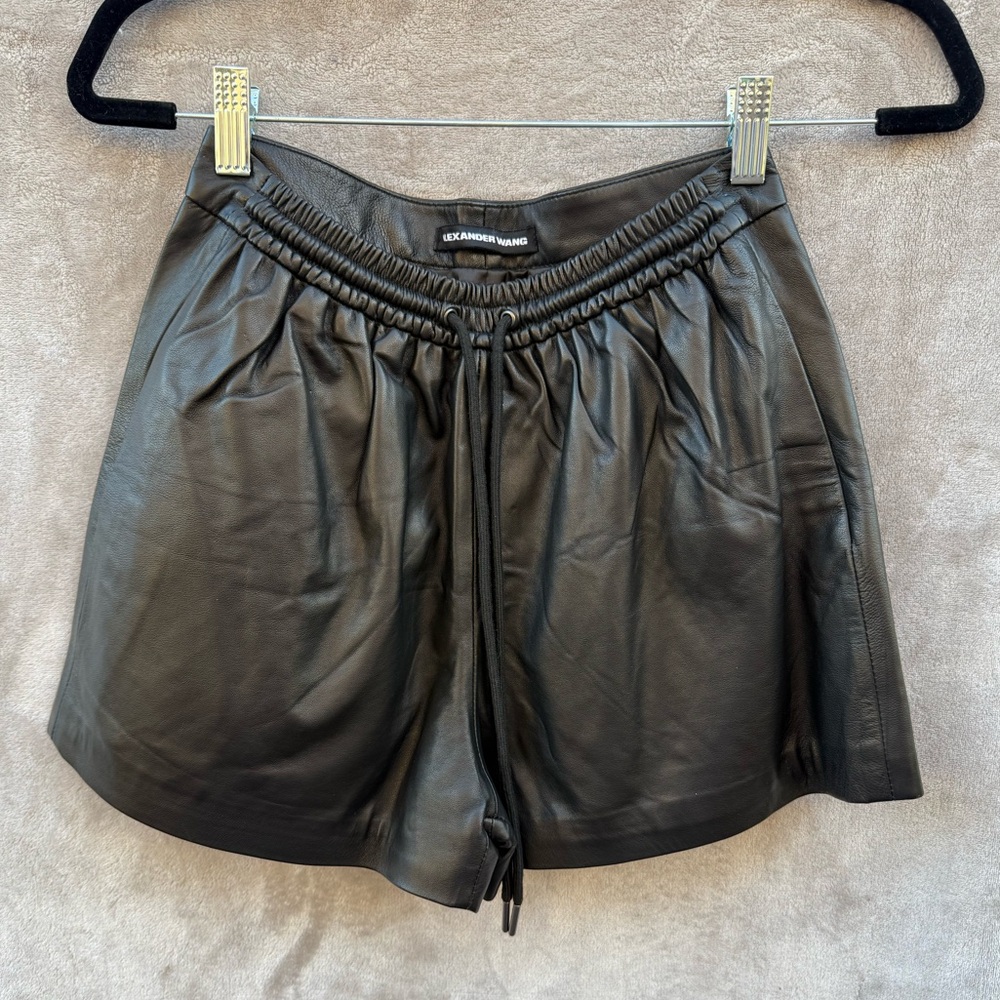 Alexander Wang Black Leather High Waist Shorts Size M